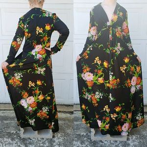 Vintage ILGWU floral maxi dress with long sleeves